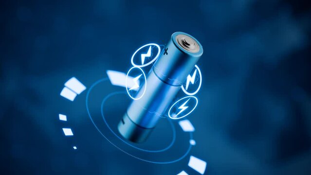 Battery for drone. AA battery. Animation of the concept of fast battery charging. New technologies in batteries. Battery for electric vehicles. Close-up animation of battery charging. Lithium battery.