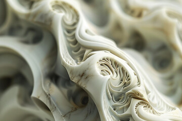  A macro shot of a marble sculpture, highlighting its intricate carvings and smooth, polished surface. 

