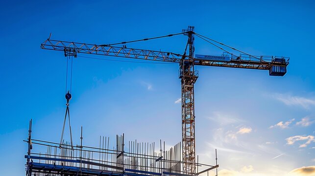 In this high-definition image, a construction crane rises gracefully against a brilliant blue sky, symbolizing ambition and growth.