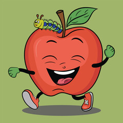 Apple has a happy face laughing and running around on its body vector icon illustration