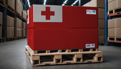 Cardboard boxes and a pallet with the Tonga flag, symbolizing export-import business