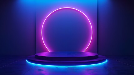 
Mockup of abstract minimal wall scene mockup product display with modern geometric forms on a 3D blue holo background, Vector geometric forms. Stage showcase ai generated 
