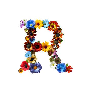 English alphabet letter R made of flower isolated on white background