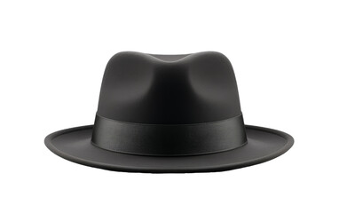 A solitary black hat poised on a stark white background