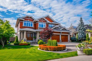 Houses in suburb at Summer in the north America. Luxury houses with nice landscape. - obrazy, fototapety, plakaty