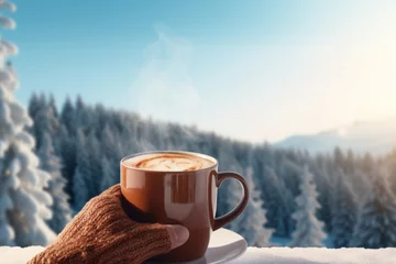 Foto op Plexiglas Warm and comforting winter drink on a snowy mountain. © Michael Böhm
