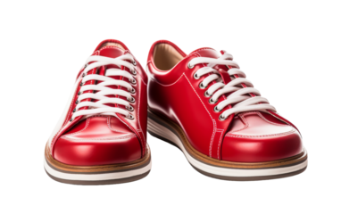A dazzling pair of red shoes with white laces, poised elegantly as if ready to perform a graceful ballet routine
