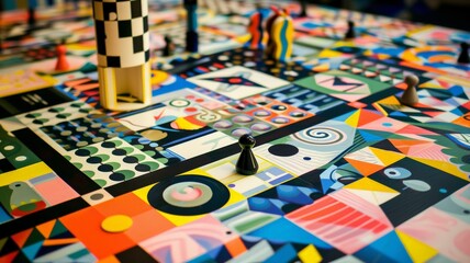 color photo of a mesmerizing gameboard adorned with vibrant colors and geometric patterns - obrazy, fototapety, plakaty