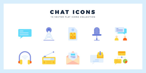 10 Chat Flat icons pack. vector illustration.