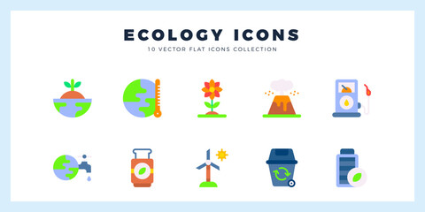 10 Ecology Flat icons pack. vector illustration.