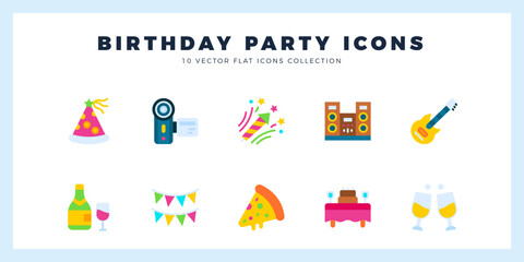 10 Birthday Party Flat icons pack. vector illustration.