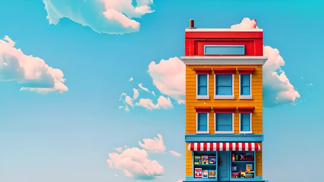 Toy Shop Amidst a Whimsical Sky Background