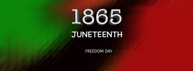 Juneteenth freedom day 1865 - text on the banner in black, red and yellow, green colors.