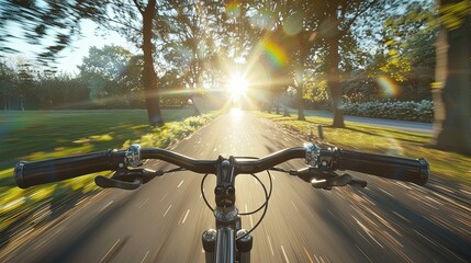 Bicycle on the road first person view. Exploring the world from a cyclist's perspective.