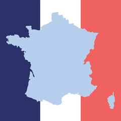 Hand drawn blank map of France isolated on France flag colors background. France silhouette. Vector illustration