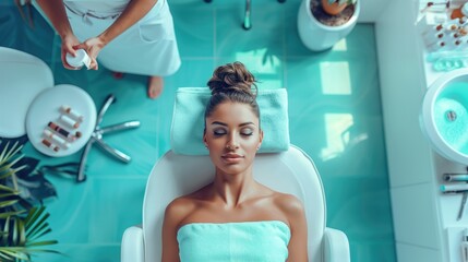 Beautiful young woman relaxing in spa salon. Beauty treatment concept.