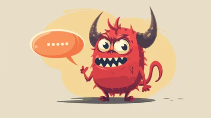 Fotobehang Cartoon little devil with speech bubble flat cartoon © Mishi