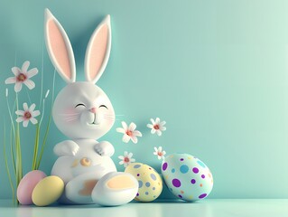 Easter bunny with eggs, beautiful Easter celebration.