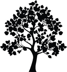  rose flower , flower tree design silhouette vector illustration black color design . background color white