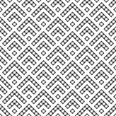Seamless pattern. Tribal motif. Folk wallpaper. Stylized chevrons, rhombuses ornament. Figures, checks background. Curves, shapes backdrop. Ancient mosaic. Digital textile print, abstract design.
