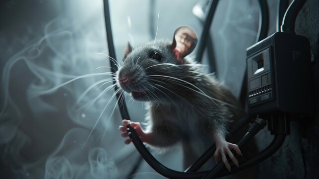 A problem-causing rat was eating an electrical cable AI generated image
