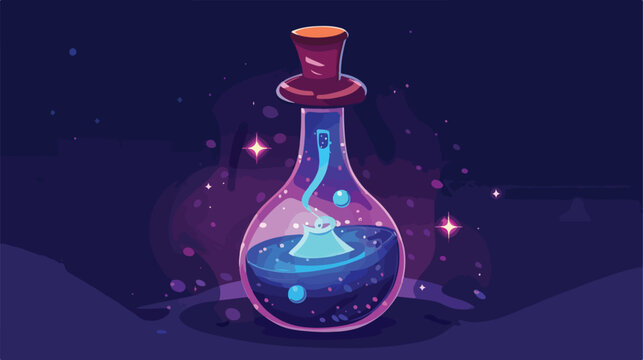 Cartoon magic potion in bottle flat cartoon 