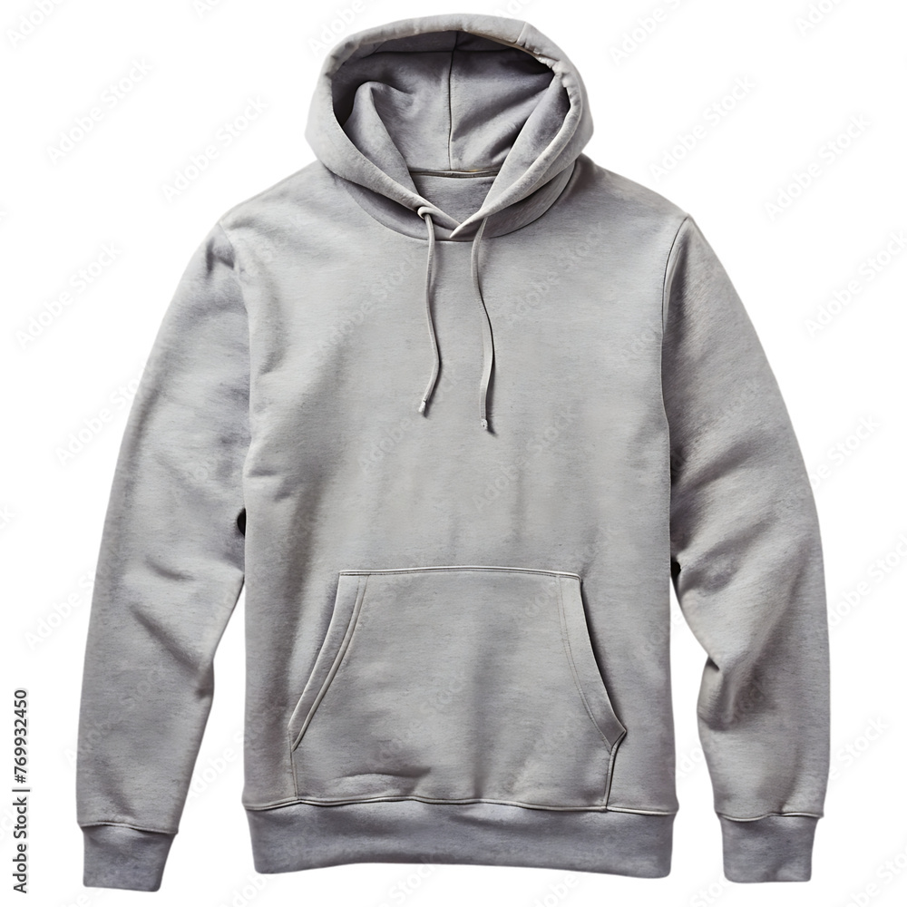 Sticker grey hooded sweatshirt seen from the front and back isolated on transparent background