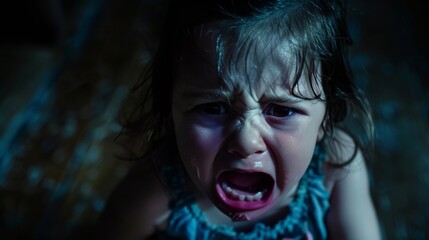 closeup photo of a cute little baby girl child crying and screaming isolated, childhood, unhappy, emotion, sad, sadness, pain