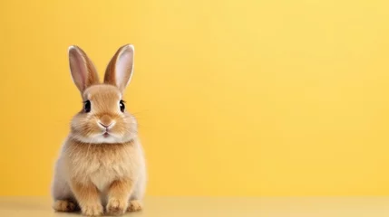 Fotobehang cute animal pet rabbit or bunny brown color smiling and laughing isolated with copy space for easter background, rabbit, animal, pet, cute, fur, ear, mammal, background, celebration, generate by AI © pinkrabbit