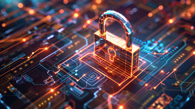 Digital Security Concept with Padlock Overlaying Digital Screen