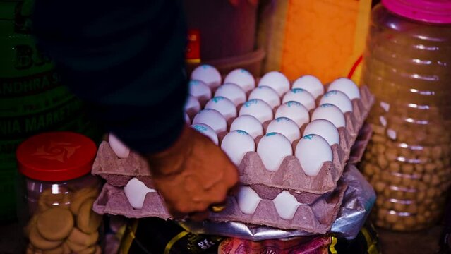 egg plate on shop pick up by shopkeeper