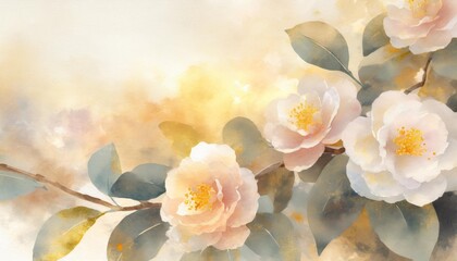 camellia flowers watercolor background