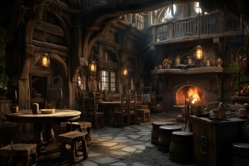 the interior of one of the lords of middle earth's pub - obrazy, fototapety, plakaty