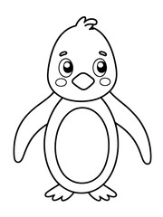 Cartoon penguin with a smiling colouring book Page vector black outline for kids