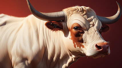 Portrait of a white corrida bull - obrazy, fototapety, plakaty