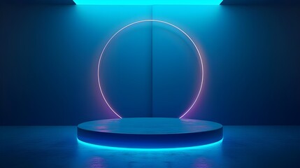 Mockup of abstract minimal wall scene mockup product display with modern geometric forms on a 3D blue holo background, Vector geometric forms. Stage showcase ai generated 