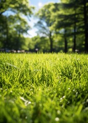 Low angle shot of a grassy ground, botanical garden background

