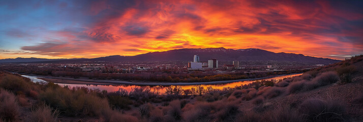 American City Panorama evoking Albuquerque City - obrazy, fototapety, plakaty