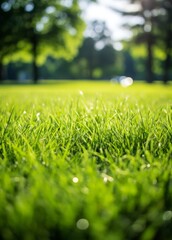 Low angle shot of a grassy ground, botanical garden background
