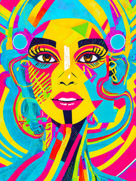Colourful PopArt Illustration Of A Female Model
