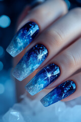 Nail art, snowy blue.