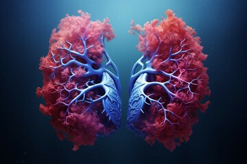 two lungs in the blue and red colors - obrazy, fototapety, plakaty
