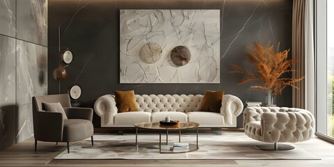 Sophisticated living room with elegant decor and comfortable furniture arrangement exuding style and sophistication. Concept Sophisticated Living Room Design, Elegant Decor