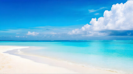 Fototapeta premium Tranquil Beach Paradise: Perfect for Summer Escapes. Space for text.