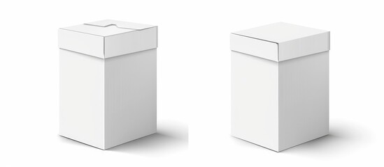 White box tall-shaped product packaging shown from side and front angles, isolated on white background with clipping path.