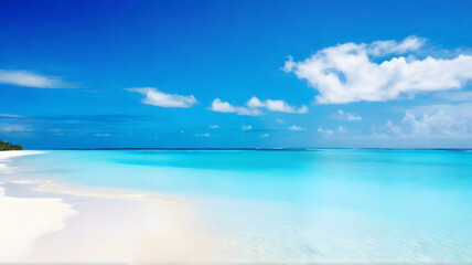 Fototapeta premium Tranquil Beach Paradise: Perfect for Summer Escapes. Space for text.