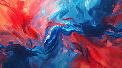 Fotobehang The abstract picture of the two colours between blue and red colour that has been mixing with each other in the form of the ink or liquid to become beautifully view of this abstract picture. AIGX01. © Summit Art Creations