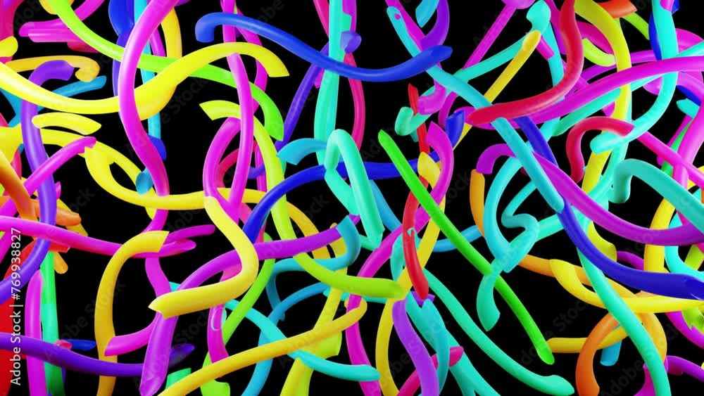 Poster 3d abstract looped background with neon light, multicolored flashes of light bulbs of unusual shapes
