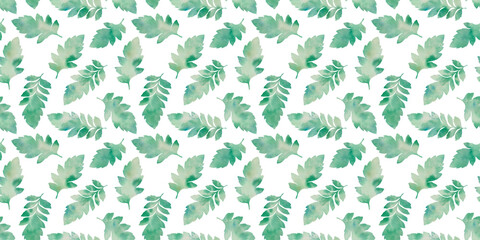 watercolor leaves, seamless autumn pattern, on a white background, for the design of wrapping paper