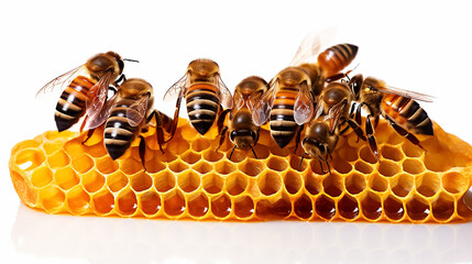 Honey in a honeycomb with bees on a white background. Passover.